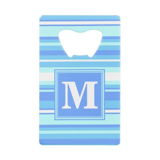 Monogramm Himmelsblau Streifen Geldkarten Flaschenöffner (Vorderseite)
