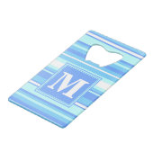 Monogramm Himmelsblau Streifen Geldkarten Flaschenöffner (Vorderseite Schrägansicht)