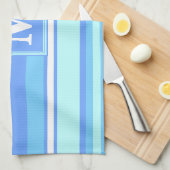 Monogramm Himmelsblau Streifen Geschirrtuch (Viertel Falte)