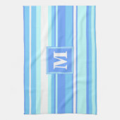 Monogramm Himmelsblau Streifen Geschirrtuch (Vertikal)