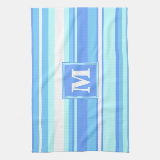 Monogramm Himmelsblau Streifen Geschirrtuch (Vertikal)