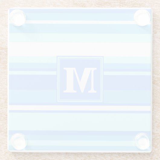 Monogramm Himmelsblau Streifen Glasuntersetzer (Rückseite)