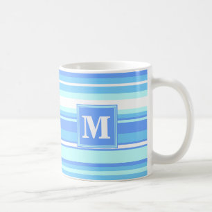 Monogramm Himmelsblau Streifen Kaffeetasse