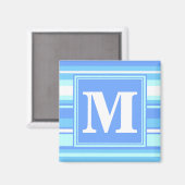 Monogramm Himmelsblau Streifen Magnet (Vorderseite/Rückseite)