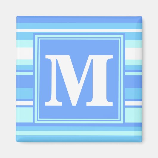Monogramm Himmelsblau Streifen Magnet (Vorne)