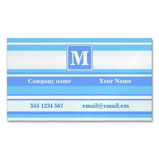 Monogramm Himmelsblau Streifen Magnetische Visitenkarte (Vorderseite)