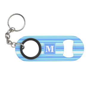Monogramm Himmelsblau Streifen Mini Flaschenöffner