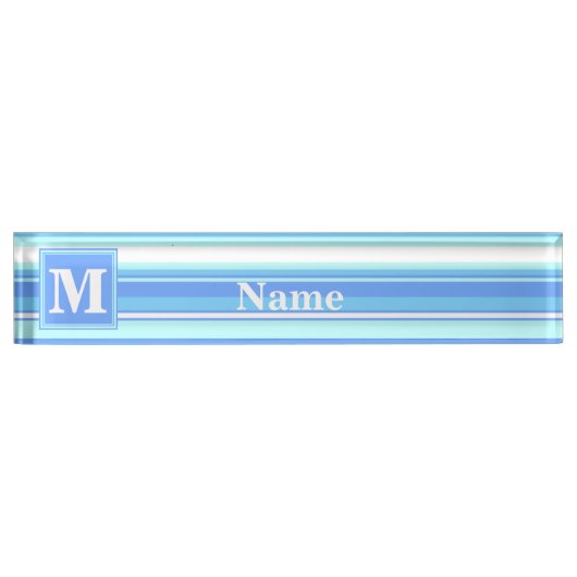 Monogramm Himmelsblau Streifen Namensplakette (Vorderseite)