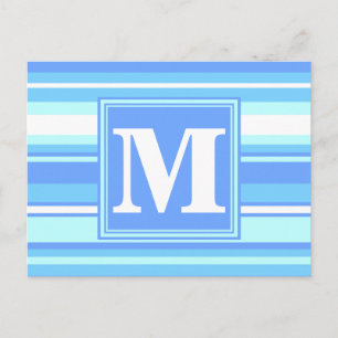 Monogramm Himmelsblau Streifen Postkarte