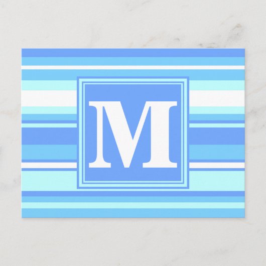 Monogramm Himmelsblau Streifen Postkarte (Vorderseite)