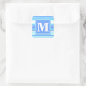 Monogramm Himmelsblau Streifen Quadratischer Aufkleber (Tasche)
