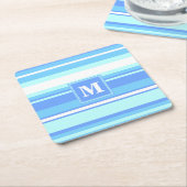 Monogramm Himmelsblau Streifen Rechteckiger Pappuntersetzer (angewinkelt)