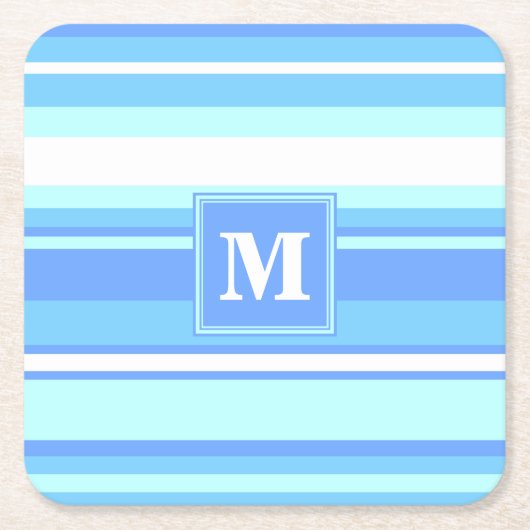 Monogramm Himmelsblau Streifen Rechteckiger Pappuntersetzer (Vorderseite)