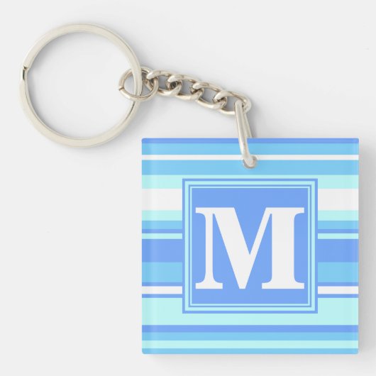 Monogramm Himmelsblau Streifen Schlüsselanhänger (Vorderseite)