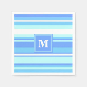 Monogramm Himmelsblau Streifen Serviette