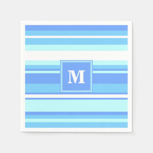 Monogramm Himmelsblau Streifen Serviette (Vorderseite)