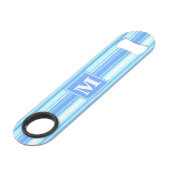 Monogramm Himmelsblau Streifen Speedflaschenöffner (Vorderseite Schrägansicht)