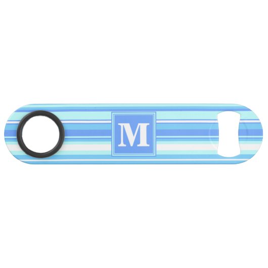 Monogramm Himmelsblau Streifen Speedflaschenöffner (Vorderseite (Horizontal))