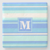 Monogramm Himmelsblau Streifen Steinuntersetzer (Vorderseite)