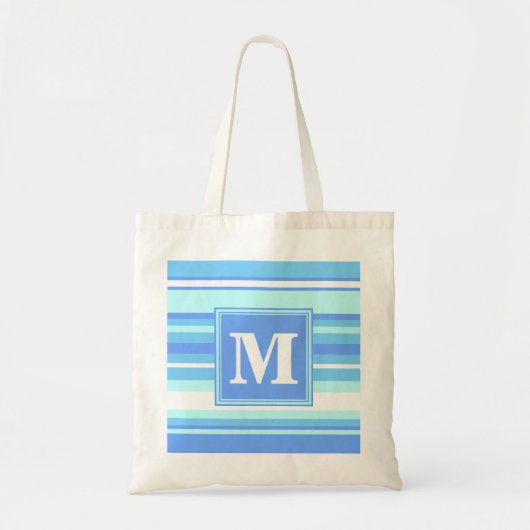 Monogramm Himmelsblau Streifen Tragetasche (Vorne)