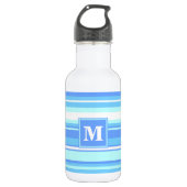 Monogramm Himmelsblau Streifen Trinkflasche (Vorderseite)