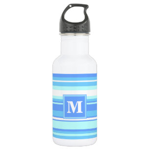 Monogramm Himmelsblau Streifen Trinkflasche