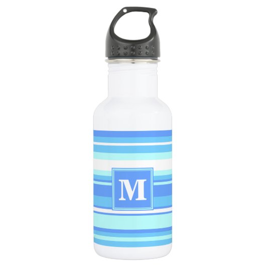 Monogramm Himmelsblau Streifen Trinkflasche (Vorderseite)