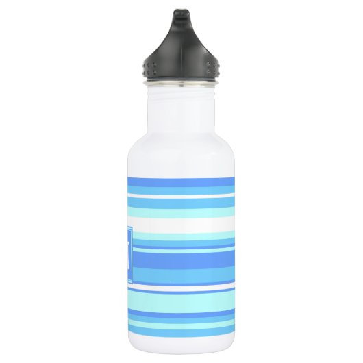 Monogramm Himmelsblau Streifen Trinkflasche (Rechts)