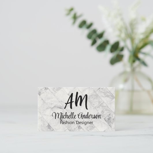 Monogramm | Hintergrund aus Marmorplatte Visitenkarte (Stehend Vorderseite)