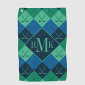 Monogramm hinzufügen | Blaue und grüne Raute Golfhandtuch (Vorderseite)