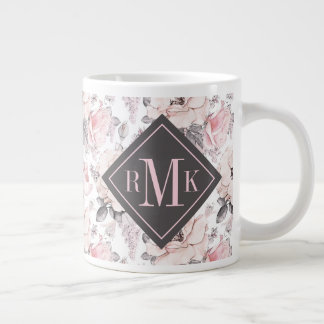 Monogramm hinzufügen| Klassisches rosa und graues Jumbo-Tasse