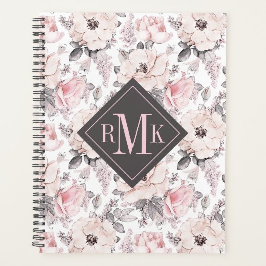 Monogramm hinzufügen | Klassisches rosa und graues Planer (Vorderseite)