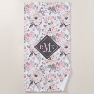 Monogramm hinzufügen| Klassisches rosa und graues Strandtuch