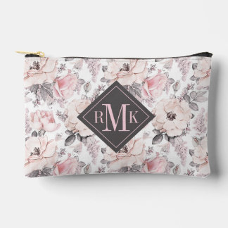 Monogramm hinzufügen | Klassisches rosa und graues Zubehörtasche