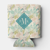 Monogramm hinzufügen | Modernes Blumenmuster Dosenkühler (Rückseite)
