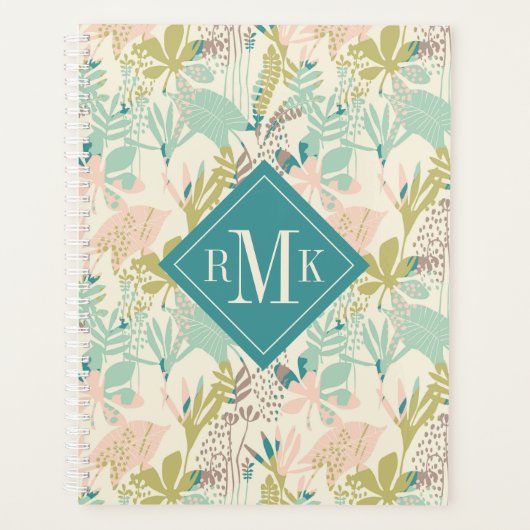 Monogramm hinzufügen | Modernes Blumenmuster Planer (Vorderseite)