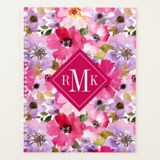 Monogramm hinzufügen | Sommerfarbenflorale Planer (Vorderseite)