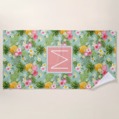 Monogramm hinzufügen | Tropische Blume und Ananas Strandtuch (Vorderseite)