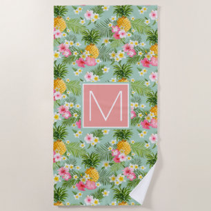 Monogramm hinzufügen Tropische Blume und Ananas Strandtuch