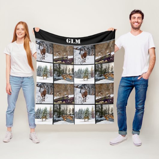 Monogramm-Hirsch-Collage-Jäger-Fleece-Decke Fleecedecke (Beispiel)
