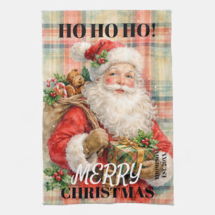 Monogramm Ho ho ho Frohe Weihnachten Santa rot Geschirrtuch