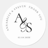 Monogramm, Hochzeit, danke Runder Aufkleber (Vorderseite)