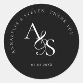 Monogramm, Hochzeit, danke Runder Aufkleber (Vorderseite)