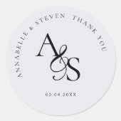 Monogramm, Hochzeit, danke Runder Aufkleber (Vorderseite)
