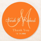 Monogramm-Hochzeit danken Ihnen orange Runder Pappuntersetzer (Vorderseite)