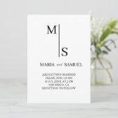 Monogramm Hochzeit Elegant Einfach Minimalistisch Einladung (Stehend Vorderseite)