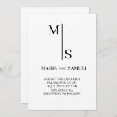 Monogramm Hochzeit Elegant Einfach Minimalistisch Einladung (Vorne/Hinten)