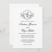 Monogramm-Hochzeit für Schwarz-Weiß-Wappen Einladung (Vorne/Hinten)