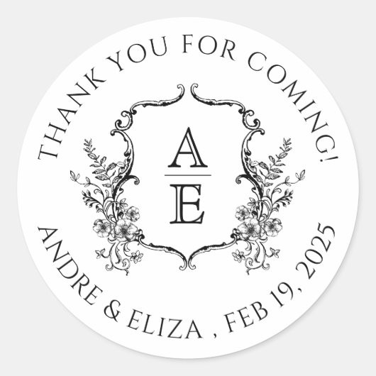Monogramm-Hochzeit für Schwarz-Weiß-Wappen Runder Aufkleber (Vorderseite)