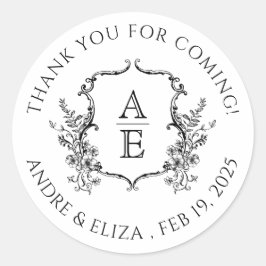 Monogramm-Hochzeit für Schwarz-Weiß-Wappen Runder Aufkleber
